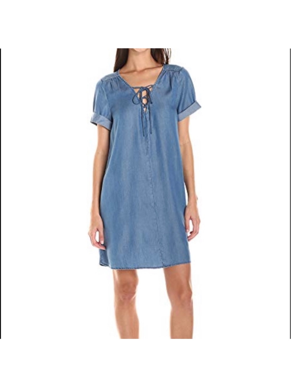 Lucky Brand Light Blue Chambray Lace-Up Mini Dress - Size XS